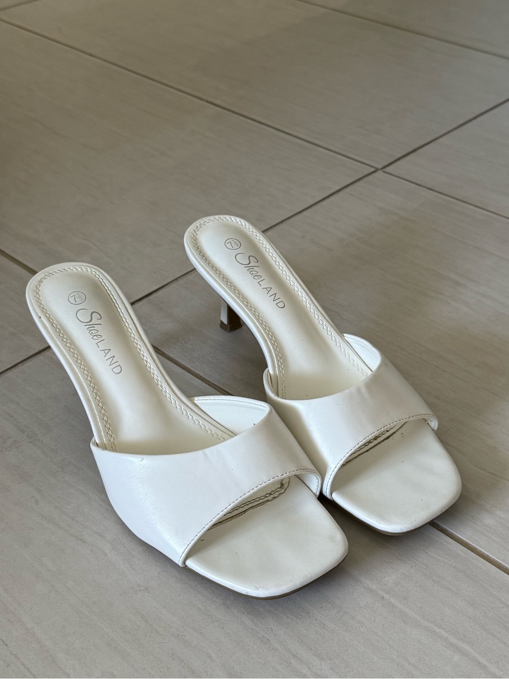 Women's White Slide Heel Mules